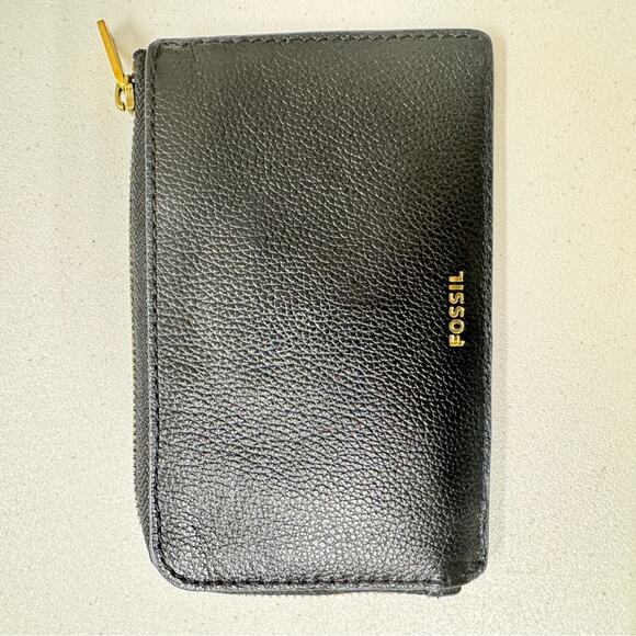 Fossil Black Pebbled Leather Zip Wallet Card Holder Womens Small Classic - Picture 11 of 11